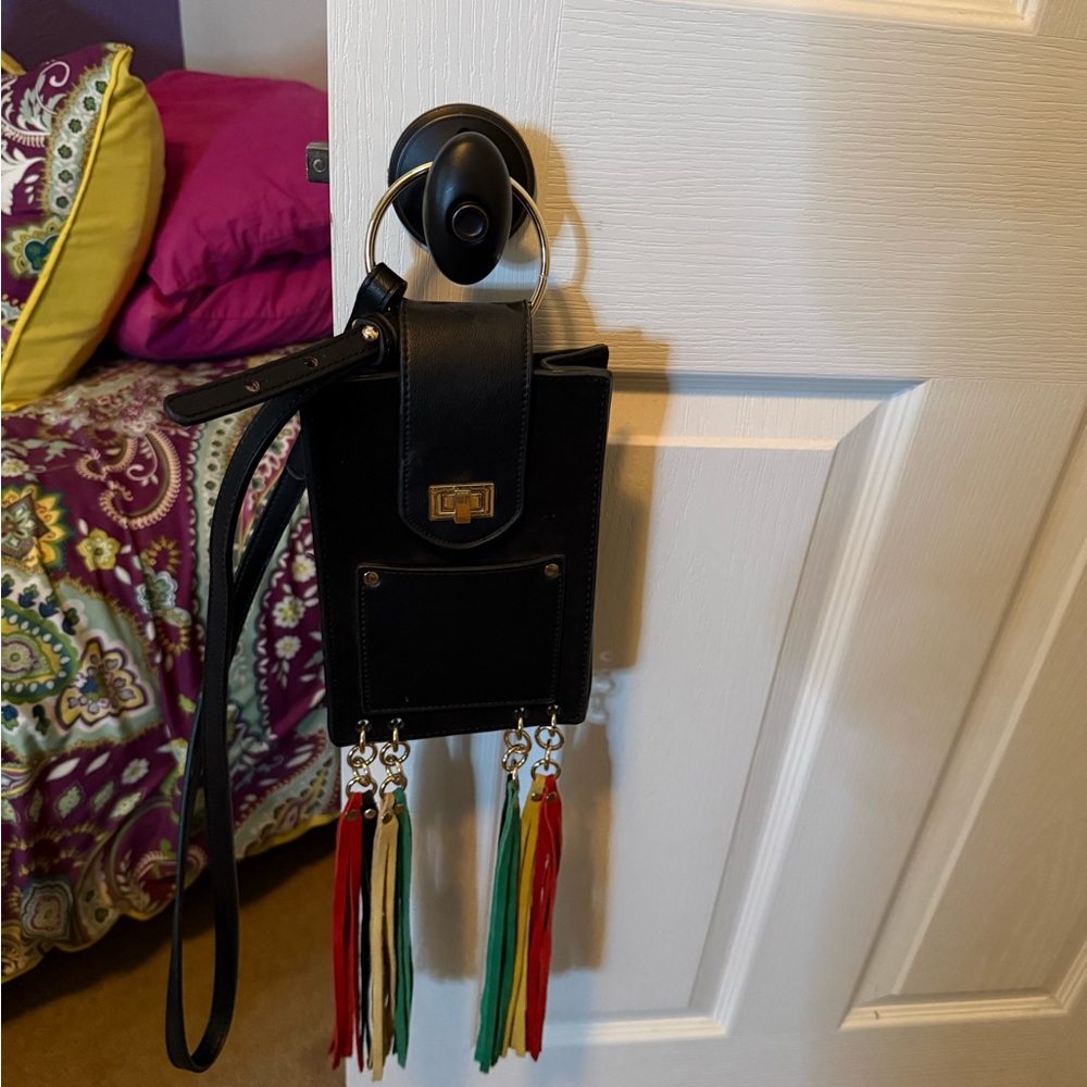 Steve Madden Black Crossbody Bag with Multicolor Tassels
